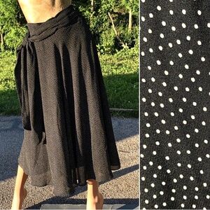 VTG 90s COUNTERPARTS Black w/White Microdot Full Midi Skirt Sash Tie Side~6~EVC